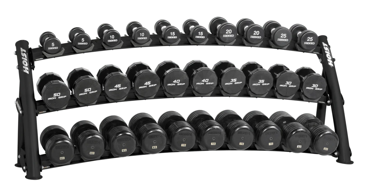 HOIST 3-Tier Horizontal Dumbbell Rack - Commercial fitness equipment