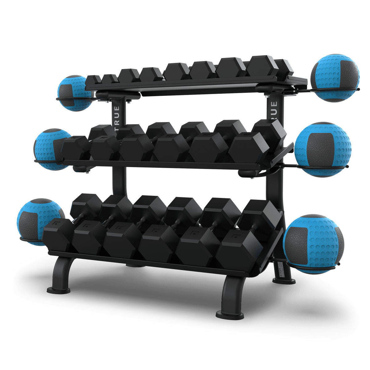 TRUE FS-24 3-Tier Flat Tray Dumbbell Rack (5-50 LB) - Commercial fitness equipment